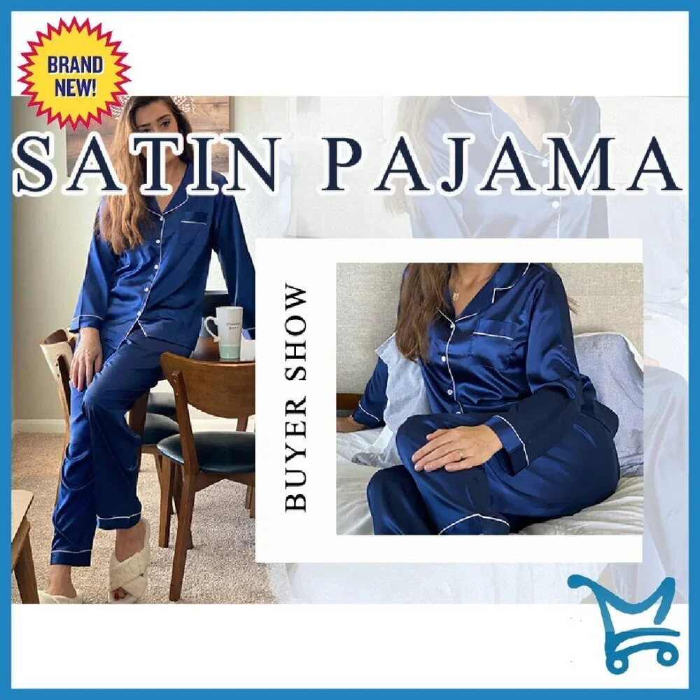 Satin Pajama Set 2-Pack Button Down Sleepwear Soft Lounge Wear